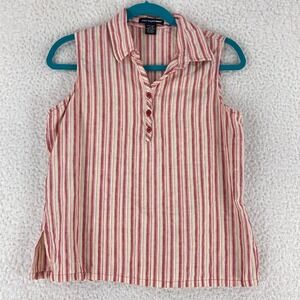 Saint Tropez West Red Striped Linen‎ Tank Top Womens Button-Up Size Medium